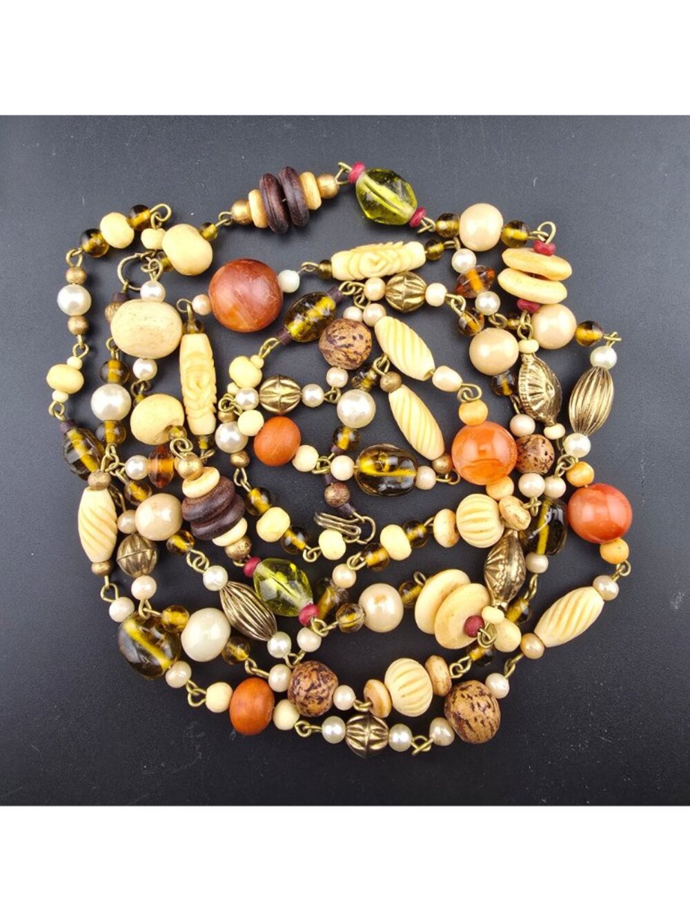 Vintage Double-Strand Beggars Beads Necklace Earth Tones - Picture 5 of 7